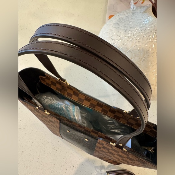 Louis Vuitton Damier Ebene Jersey Tote w pink strap - Picture 4 of 12